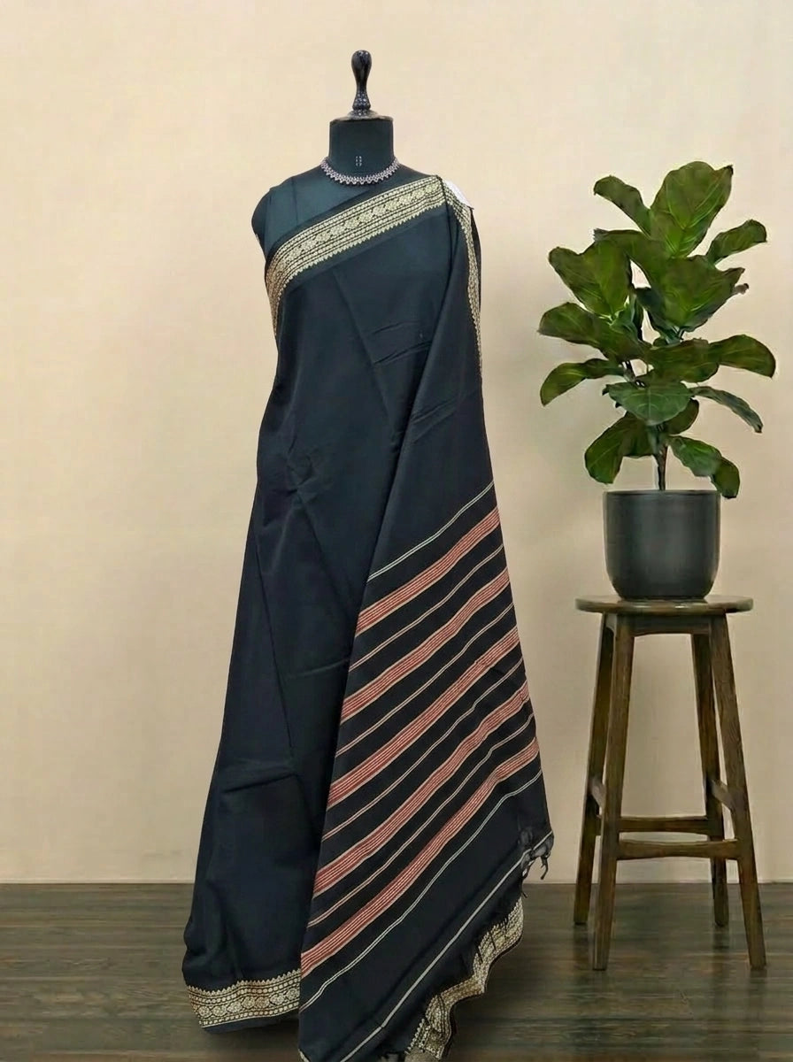 Black Plain Narayanpet Cotton Saree 