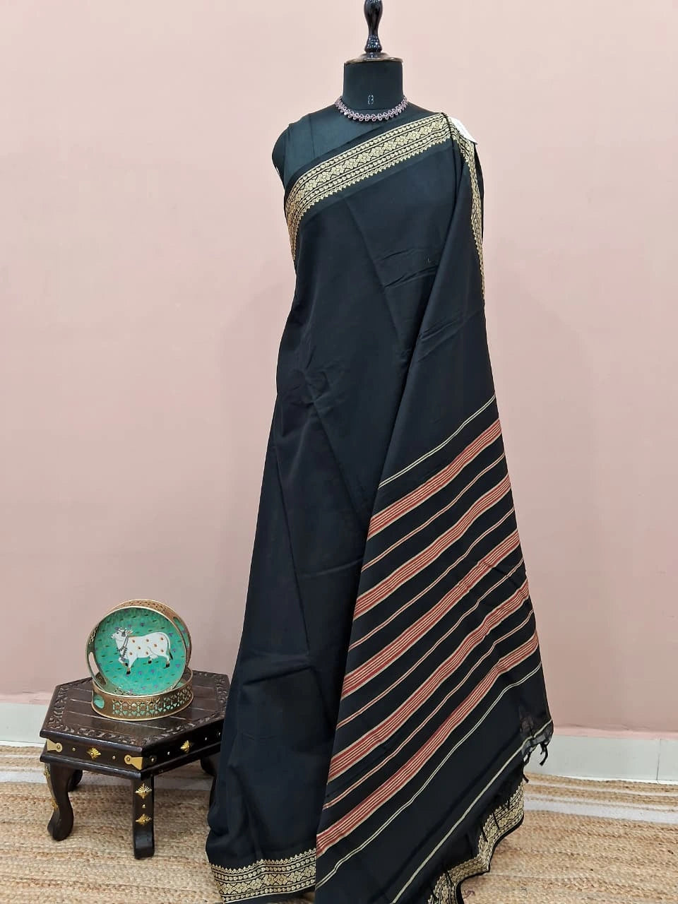 Black Plain Narayanpet Cotton Saree 