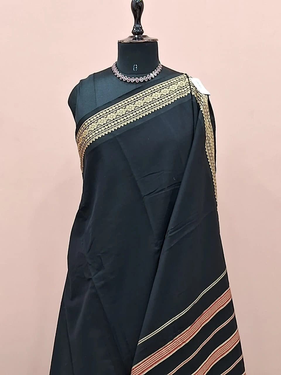 Black Plain Narayanpet Cotton Saree  1