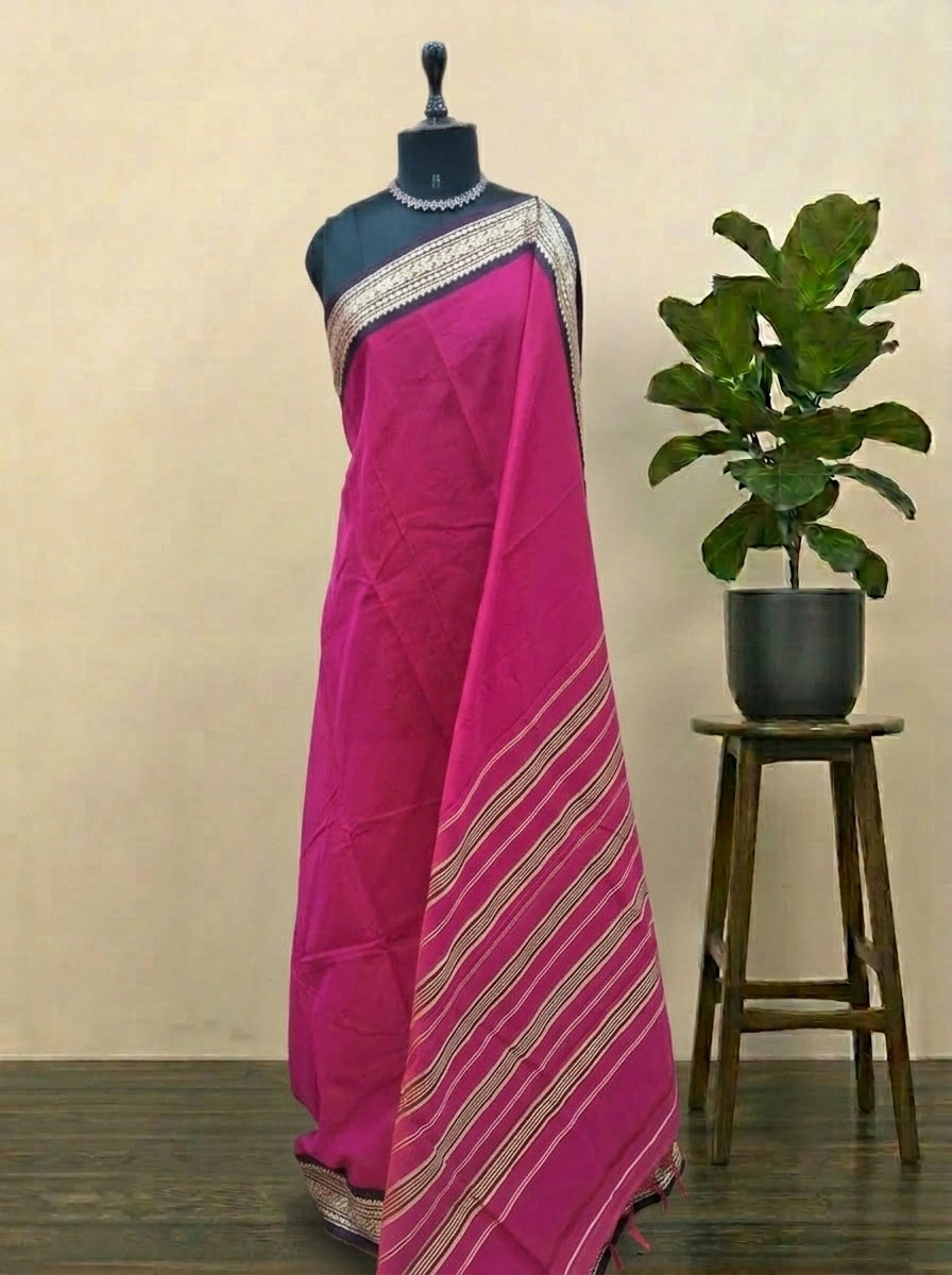 Rani Pink Plain Narayanpet Cotton Saree