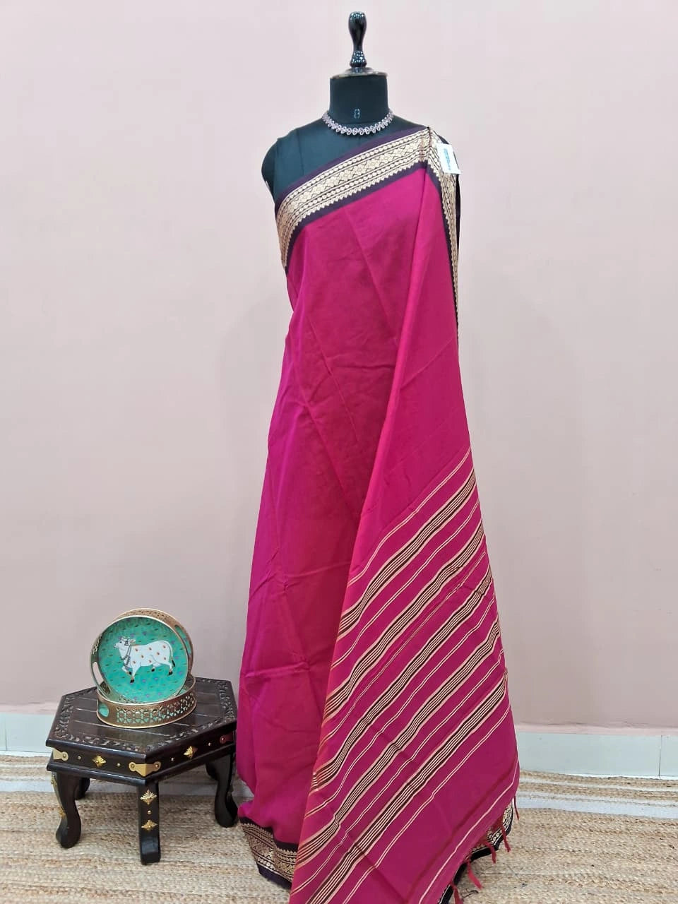 Rani Pink Plain Narayanpet Cotton Saree