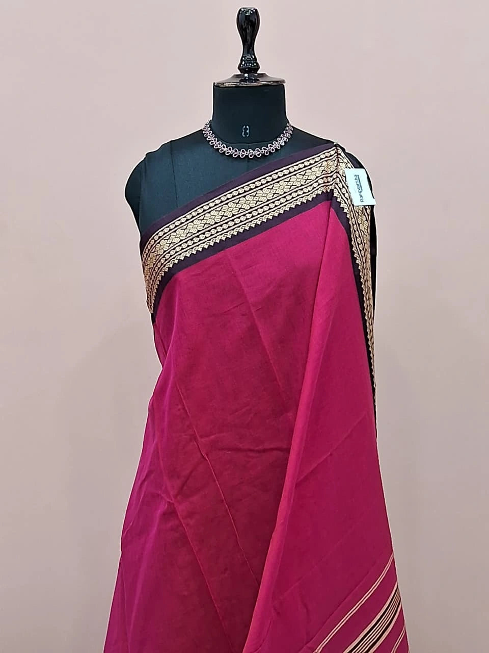 Rani Pink Plain Narayanpet Cotton Saree 1