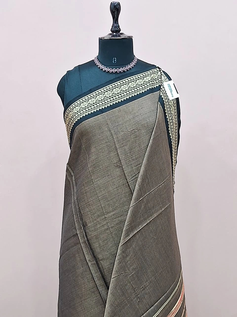 Steel Grey Plain Narayanpet Cotton Saree 1