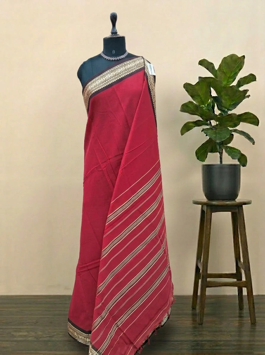 Red Plain Narayanpet Cotton Saree