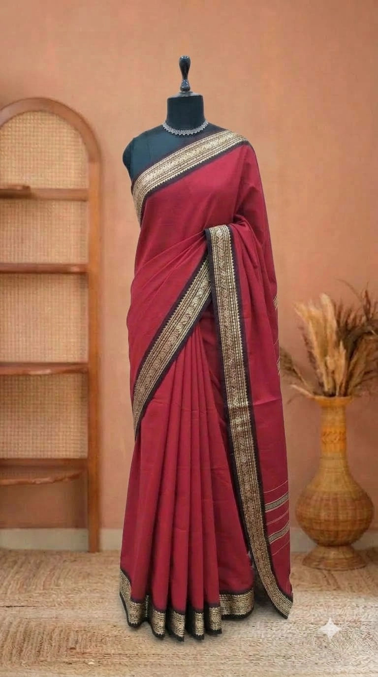 Red Plain Narayanpet Cotton Saree