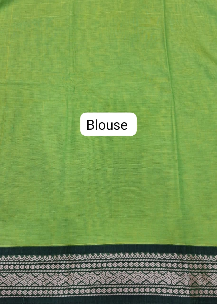Bright Green Plain Narayanpet Cotton Saree Blouse