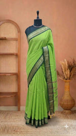 Bright Green Plain Narayanpet Cotton Saree 