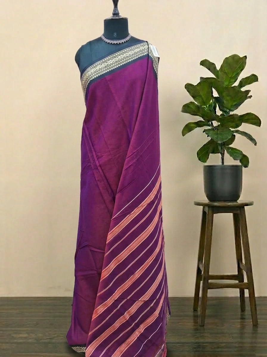 Wine Shaded Plain Narayanpet Cotton Saree 