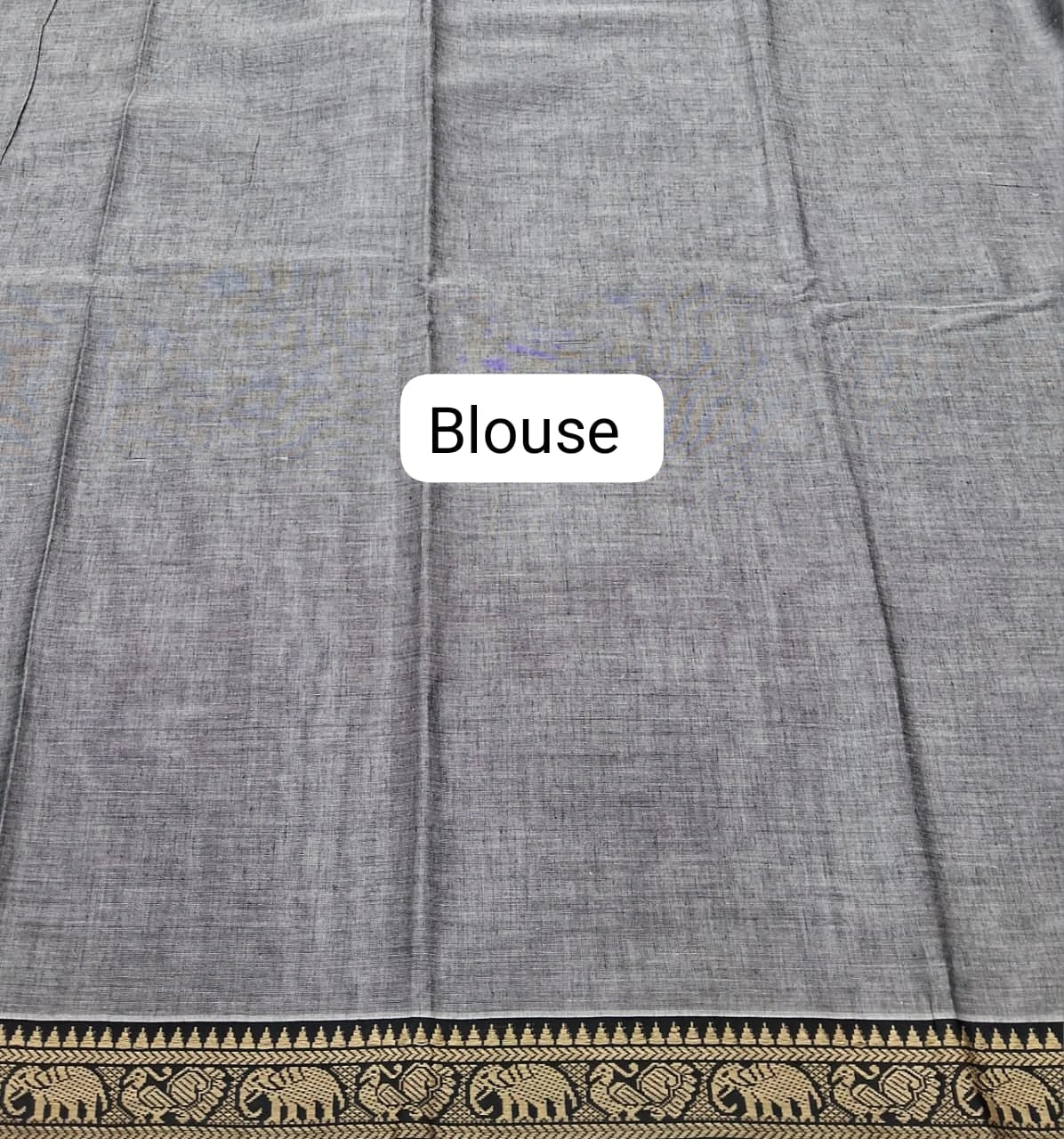Grey Plain Narayanpet Cotton Saree Blouse