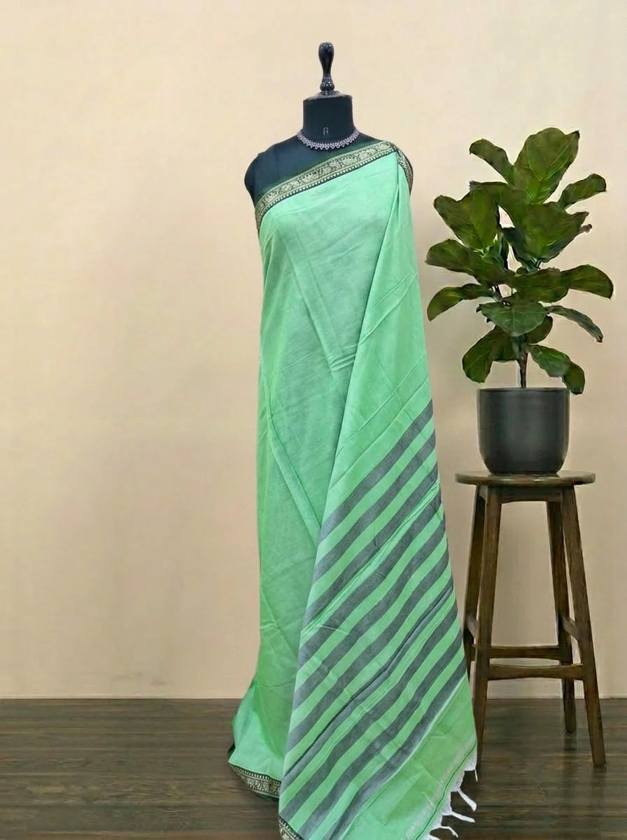 Mint Green Plain Narayanpet Cotton Saree 
