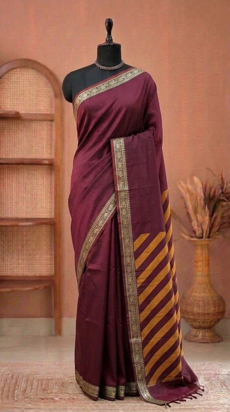 Dark Maroon Plain Narayanpet Cotton Saree