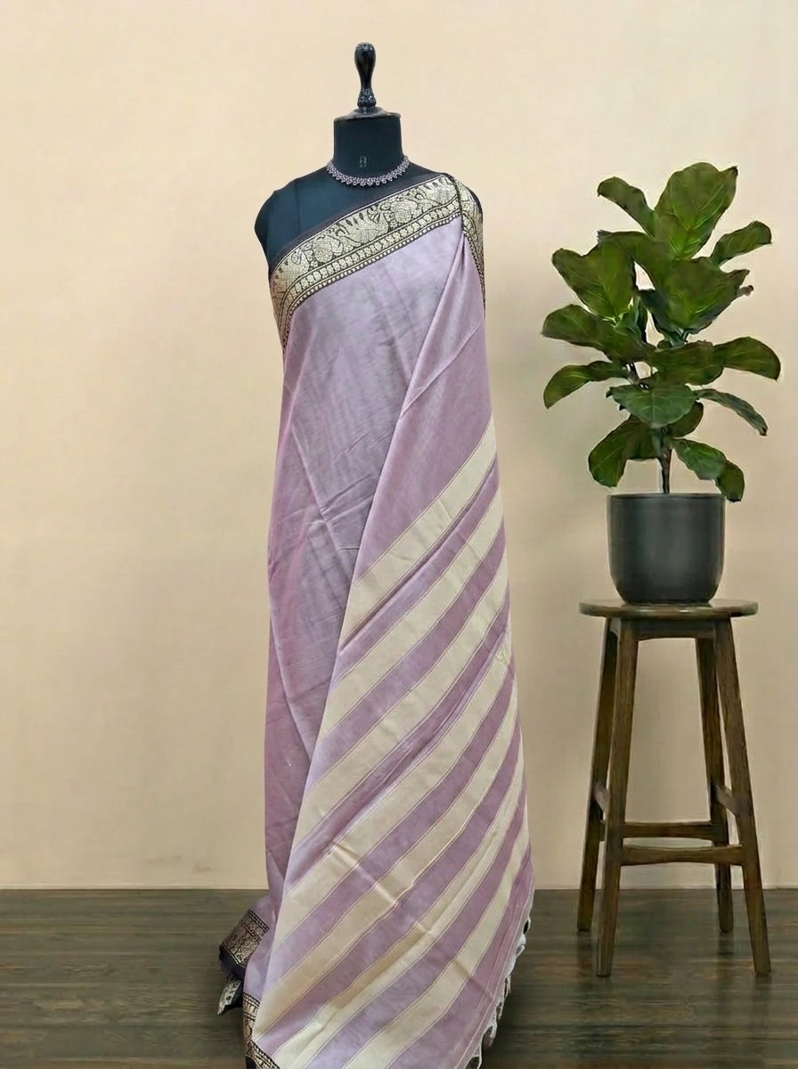 Pastel Onion Pink Plain Narayanpet Cotton Saree