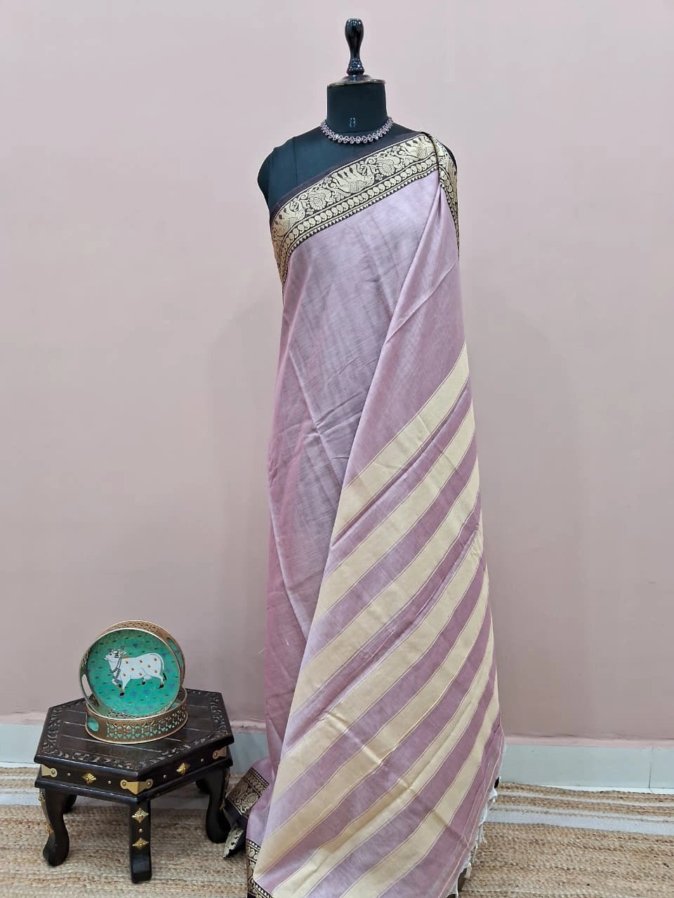 Pastel Onion Pink Plain Narayanpet Cotton Saree