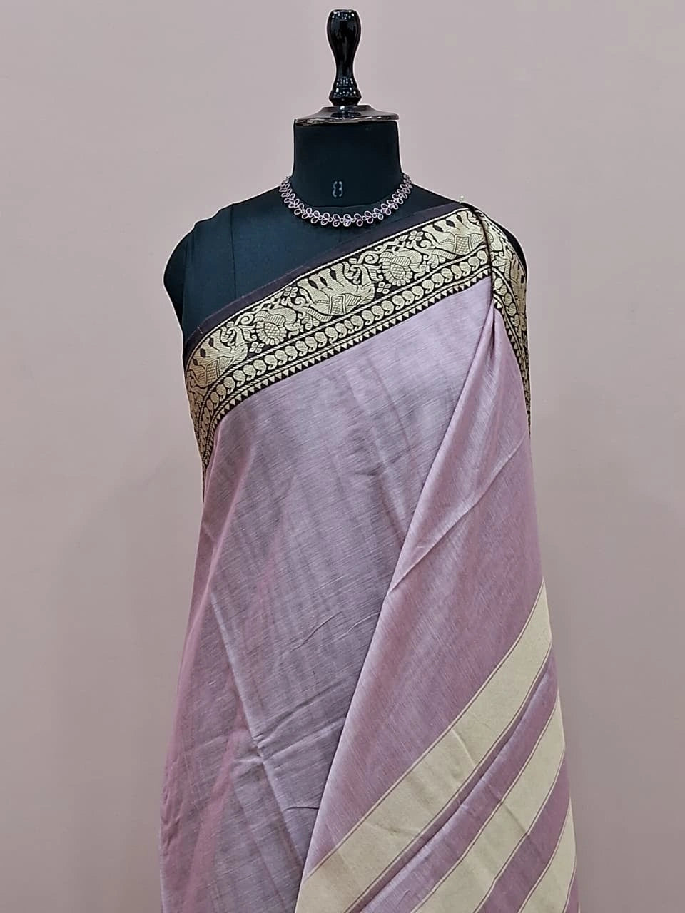 Pastel Onion Pink Plain Narayanpet Cotton Saree 1