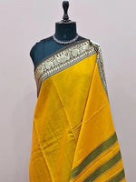 Elegant Mango Yellow Plain Narayanpet Cotton Saree 1
