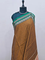 Golden Brown Plain Narayanpet Cotton Saree 1