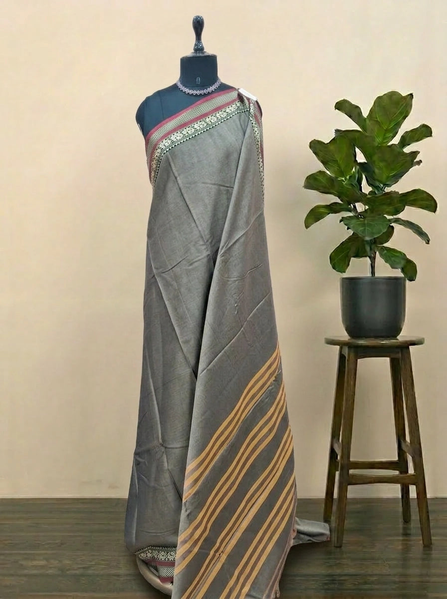 Grey Shaded Plain Narayanpet Cotton Saree
