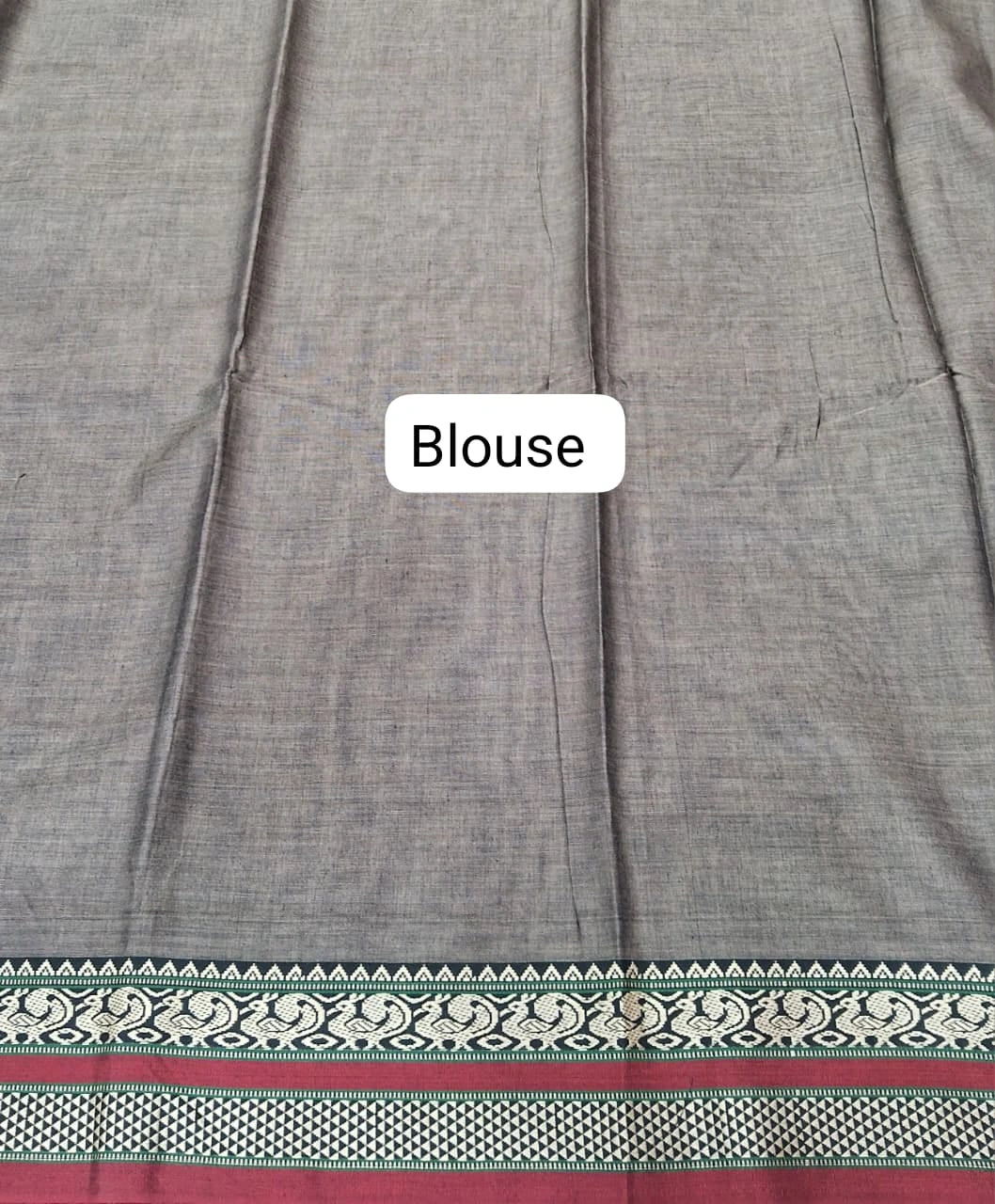 Grey Shaded Plain Narayanpet Cotton Saree blouse