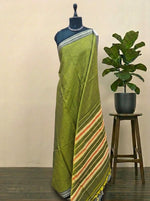 Olive Green Plain Narayanpet Cotton Saree 
