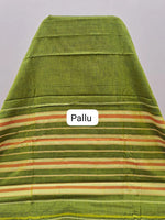 Olive Green Plain Narayanpet Cotton Saree  pallu
