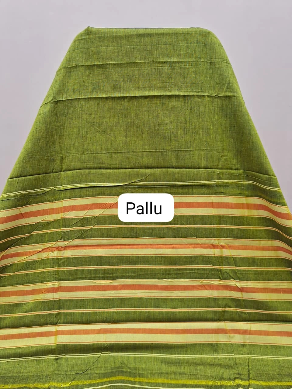 Olive Green Plain Narayanpet Cotton Saree  pallu