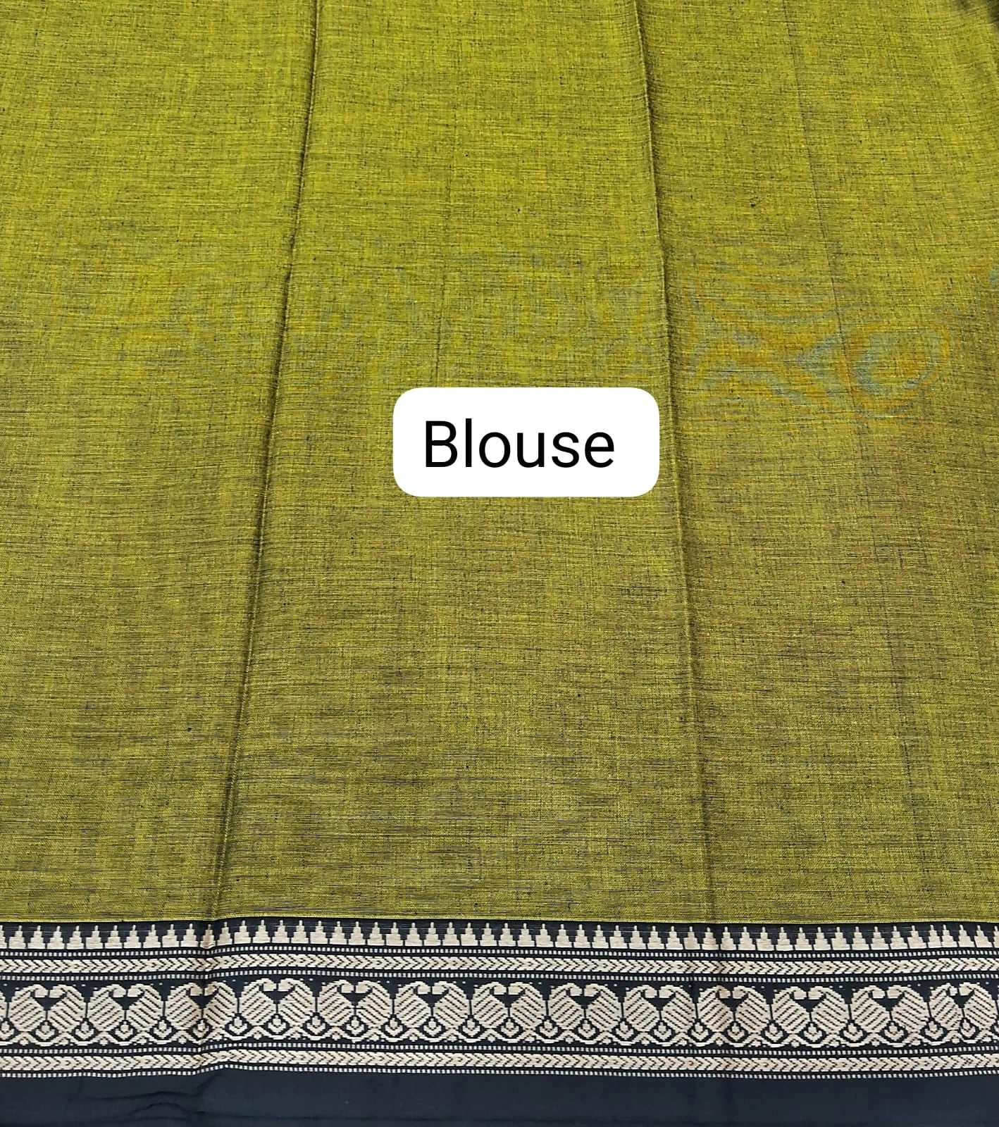 Olive Green Plain Narayanpet Cotton Saree  Blouse