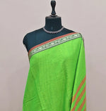 Parrot Green Plain Narayanpet Cotton Saree 1