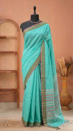 Aqua Blue Plain Narayanpet Cotton Saree