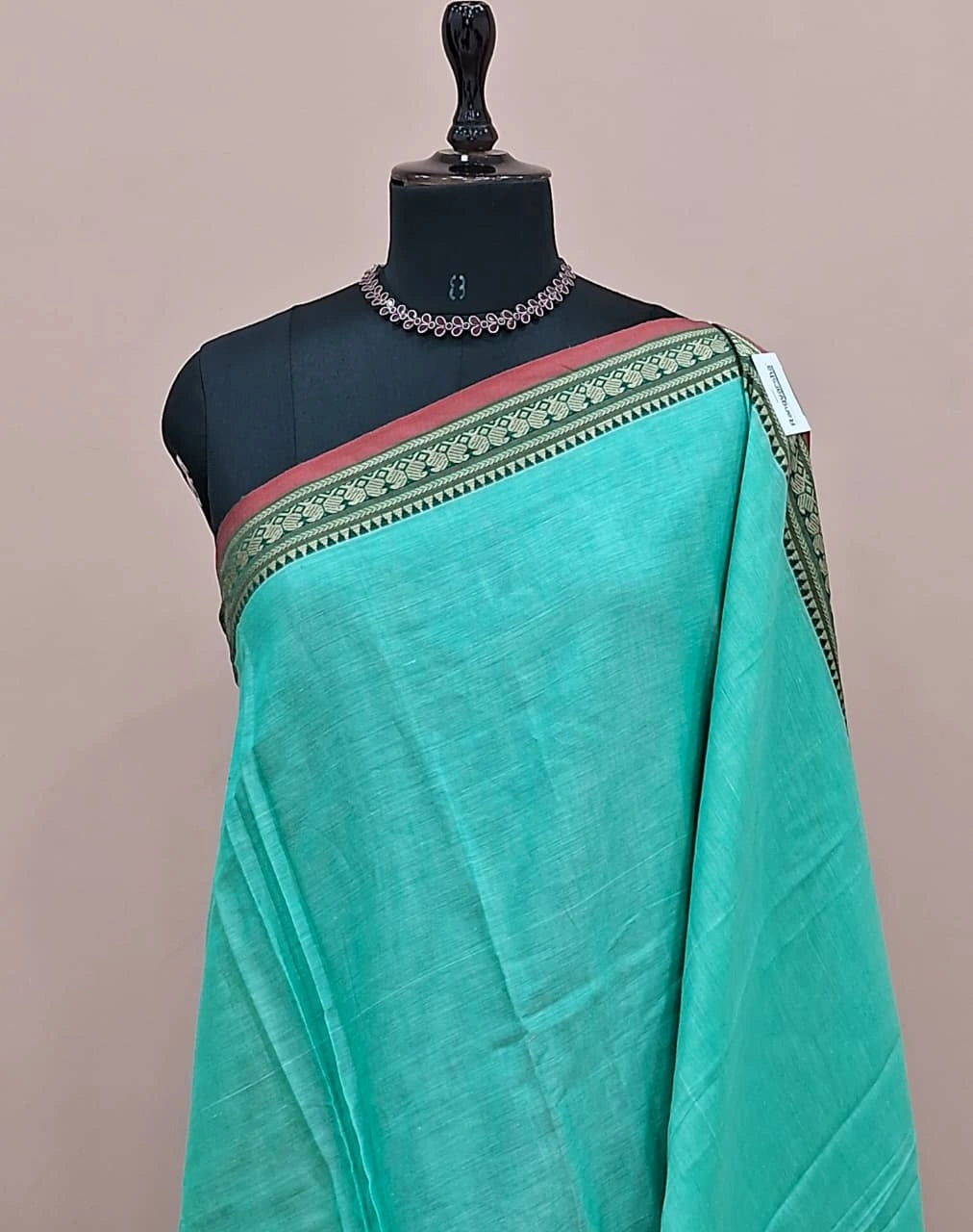 Aqua Blue Plain Narayanpet Cotton Saree 1