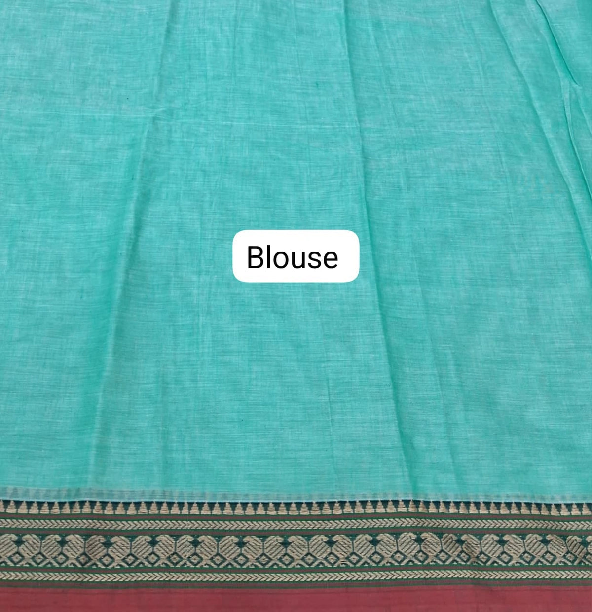Aqua Blue Plain Narayanpet Cotton Saree Blouse