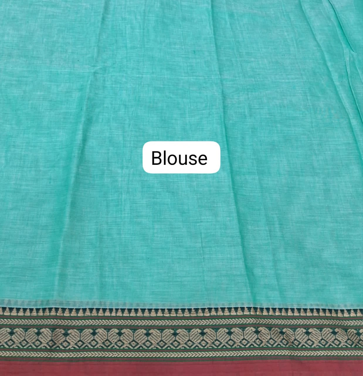 Aqua Blue Plain Narayanpet Cotton Saree Blouse
