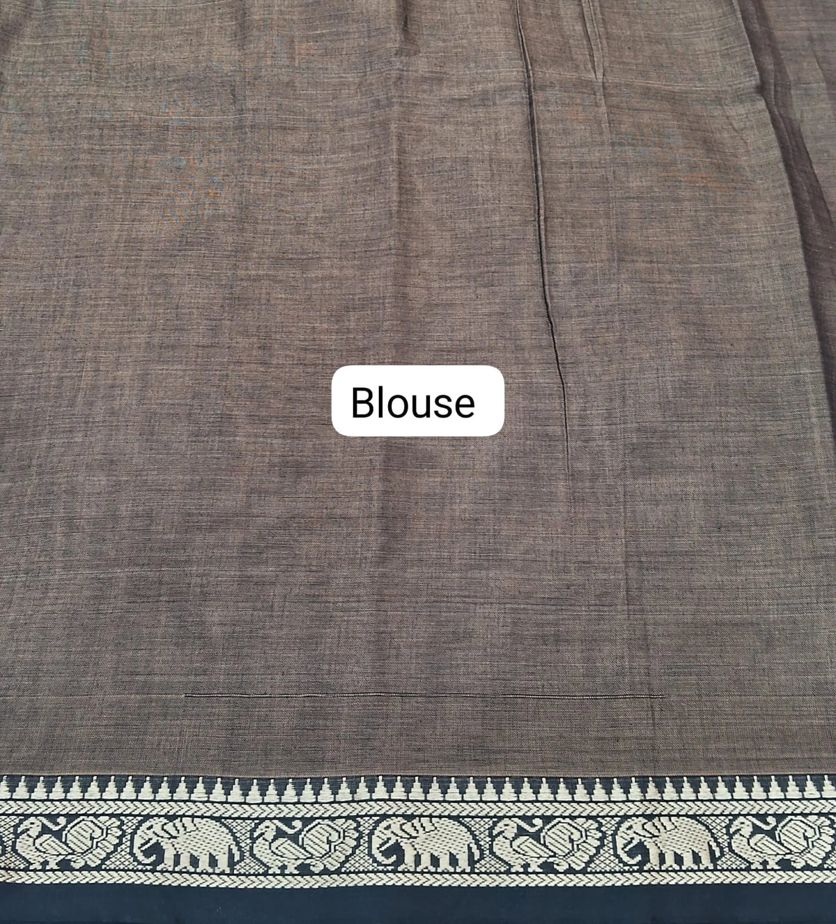 Dark Walnut Brown Plain Narayanpet Cotton Saree Blouse