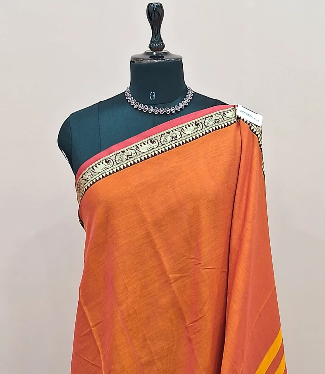 Dark Orange Plain Narayanpet Cotton Saree  1