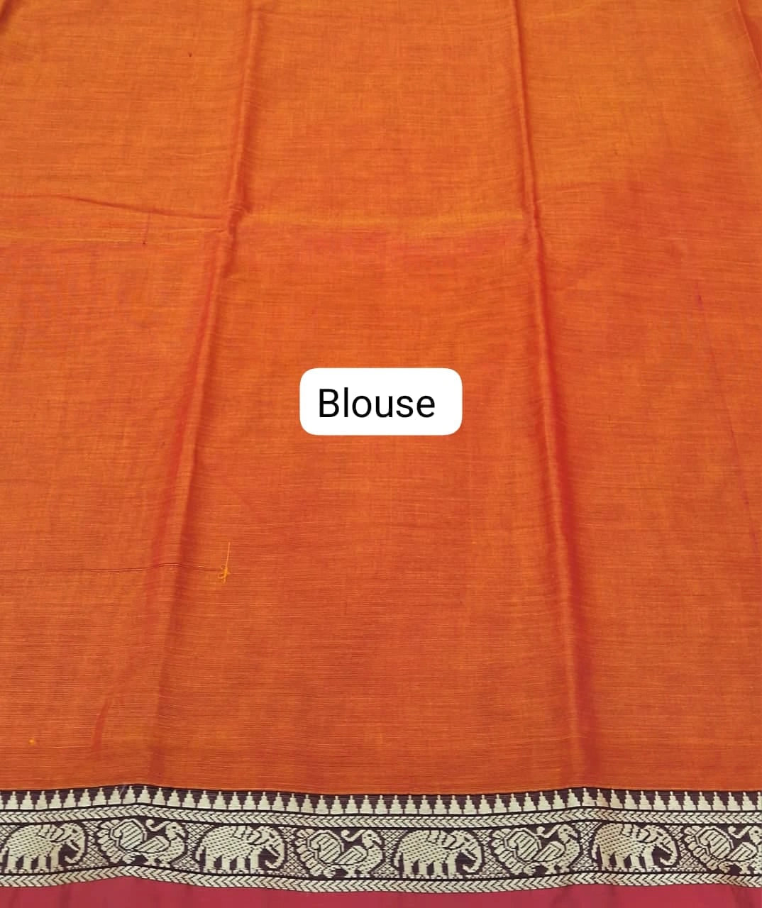 Dark Orange Plain Narayanpet Cotton Saree  Blouse