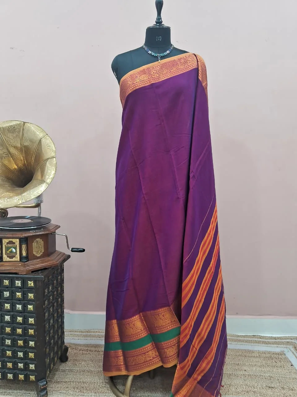 Dark Wine Narayanpet Cotton Saree 