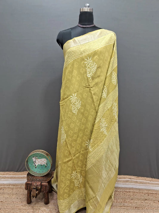  Olive Green Maheshwari Cotton Saree