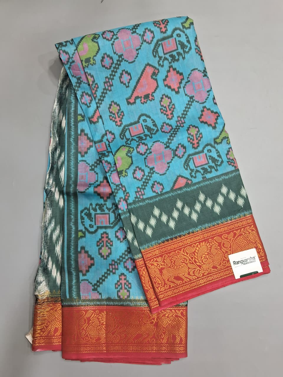 Sky Blue Banana printed silk Saree 