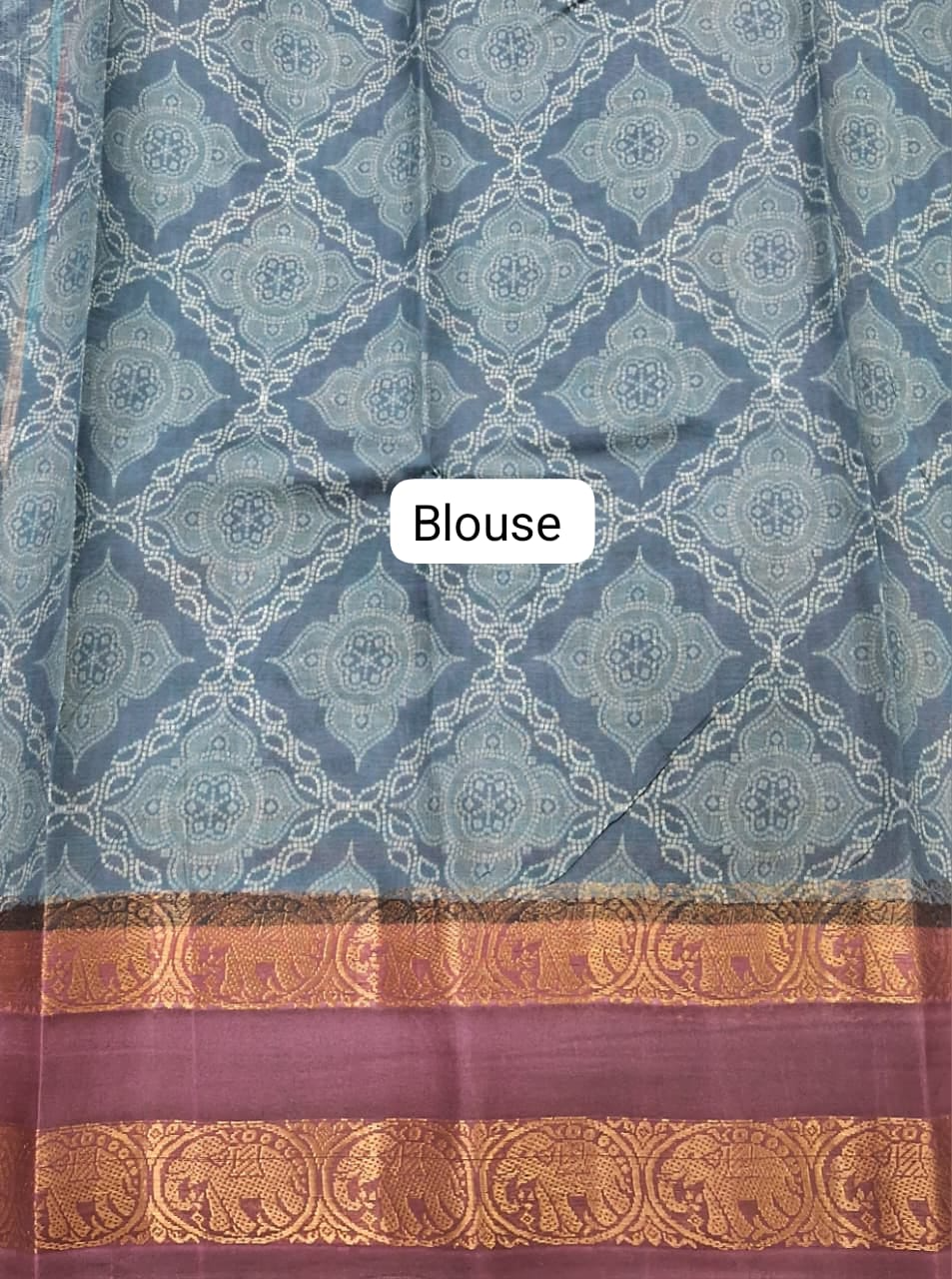 Sky Blue Traditional Banana Printed Silk Saree Blouse