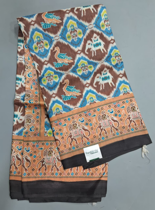 Sky Blue with Brown Banana Motif Designer Silk Saree