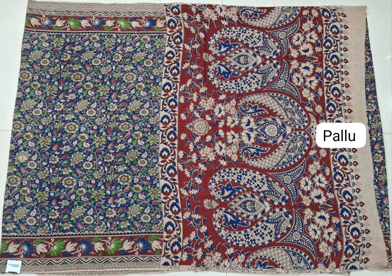 Blue Cotton Saree  pallu