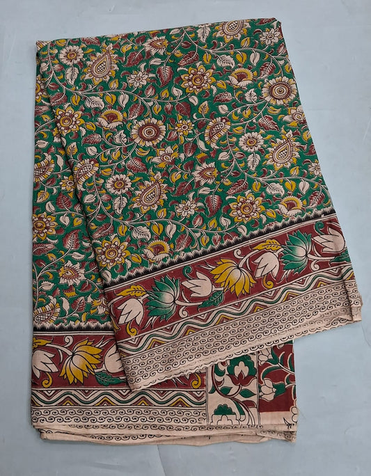 Green kalamkari Cotton Saree