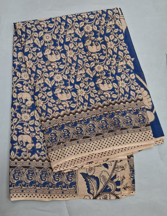 Blue kalamkari Cotton Saree