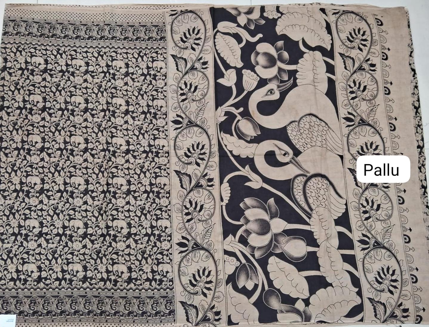 Black kalamkari Cotton Saree pallu