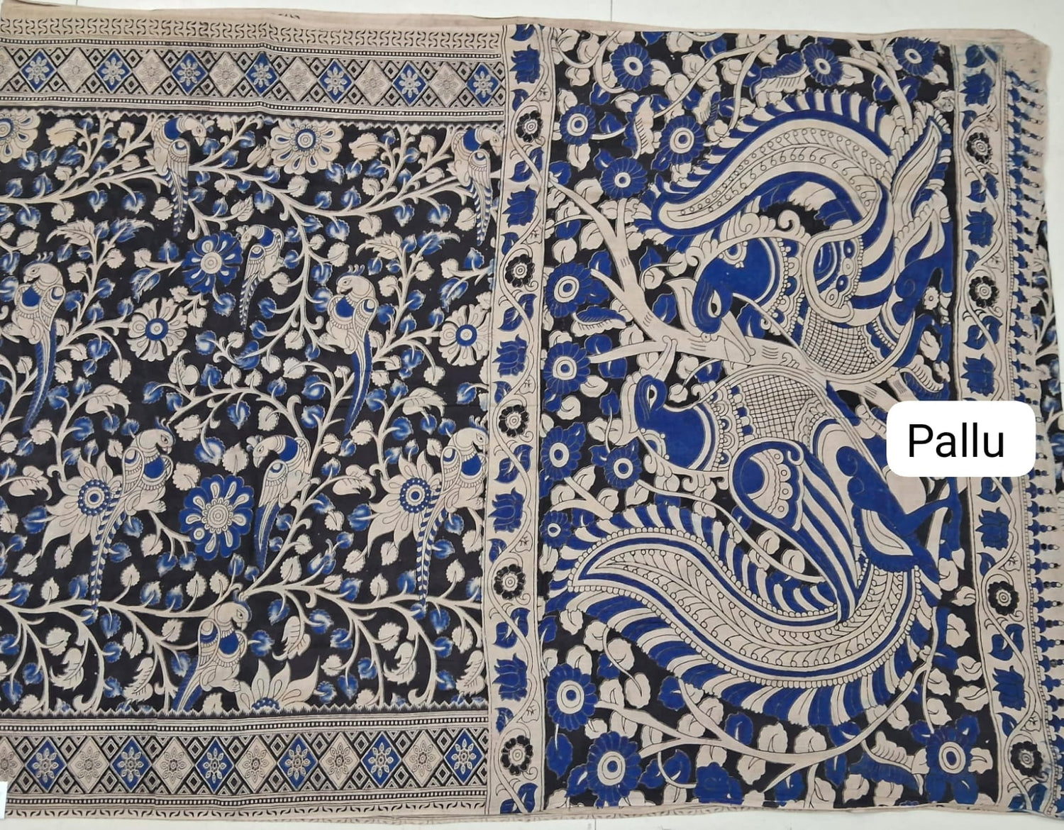 Black kalamkari Cotton Saree pallu