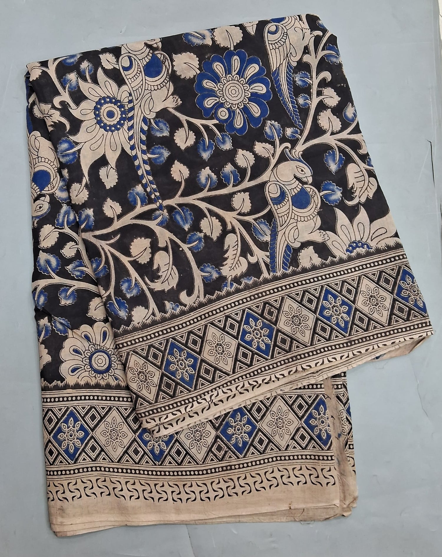 Black kalamkari Cotton Saree