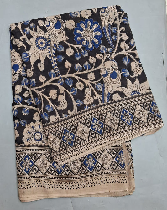 Black kalamkari Cotton Saree