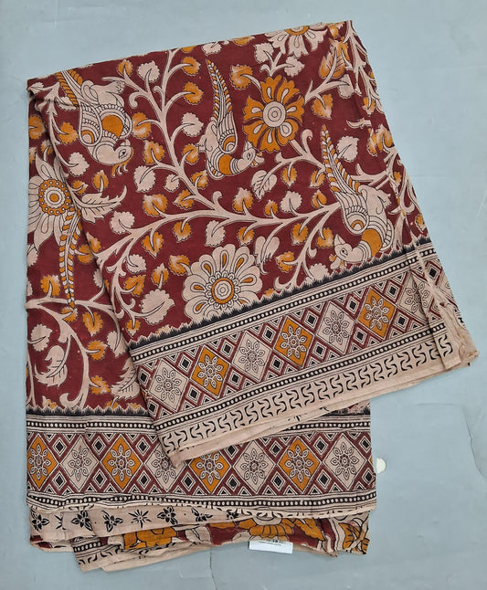 Maroon kalamkari Cotton Saree