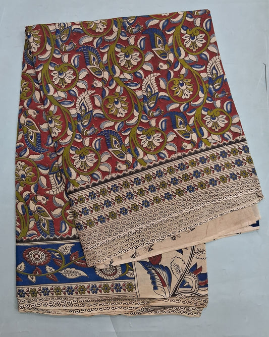 Red kalamkari Cotton Saree