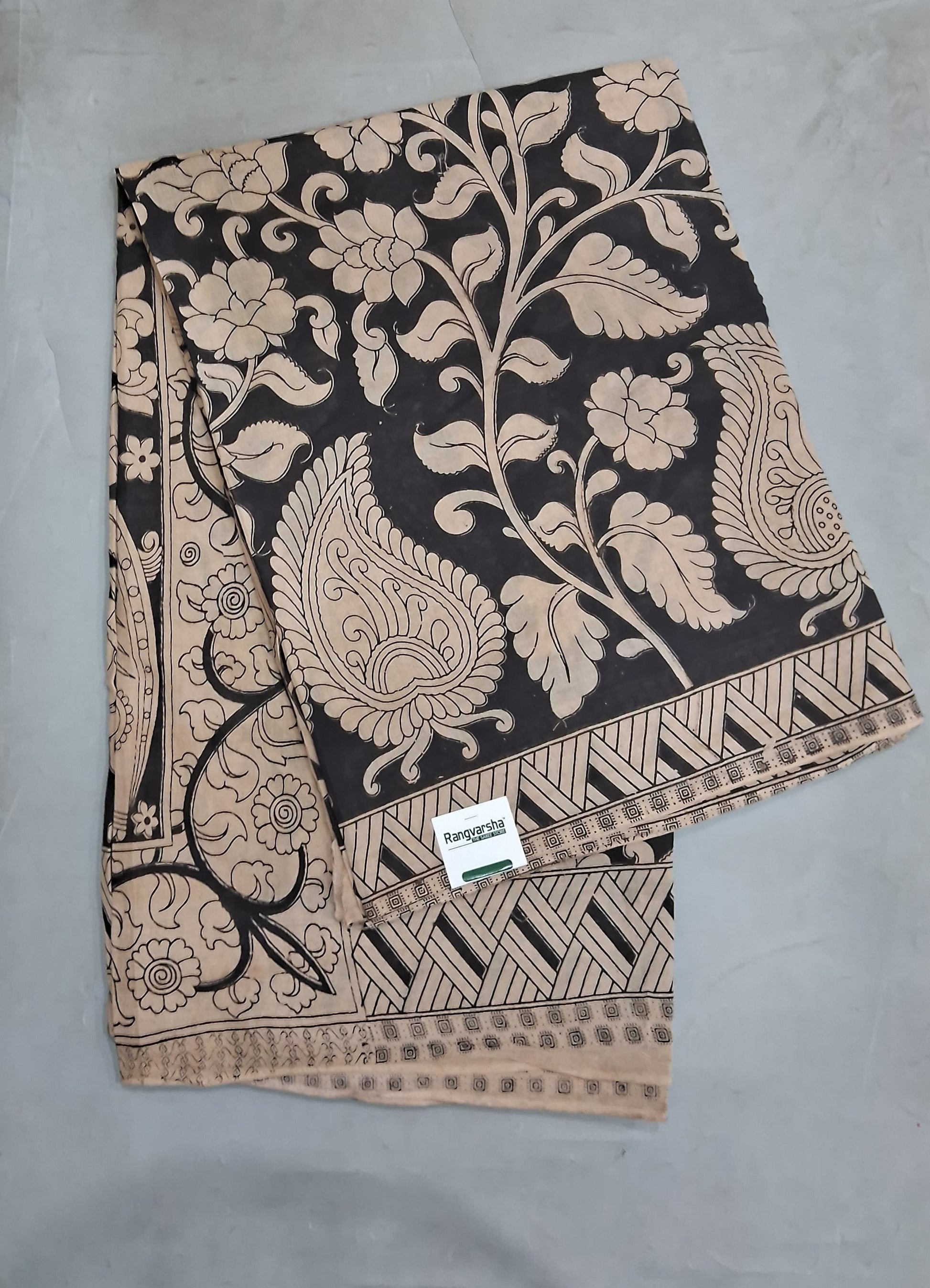 Black kalamkari Cotton Saree