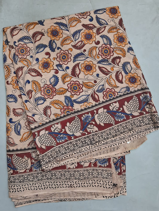Cream kalamkari Cotton Saree